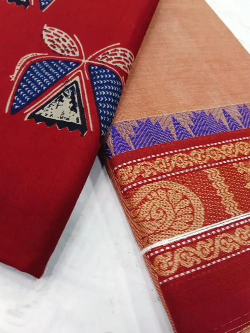 Chettinadu Cotton A02111(Maroon Blue)